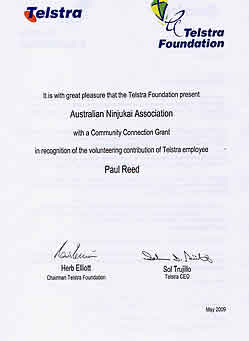 Grant certificate from TELSTRA